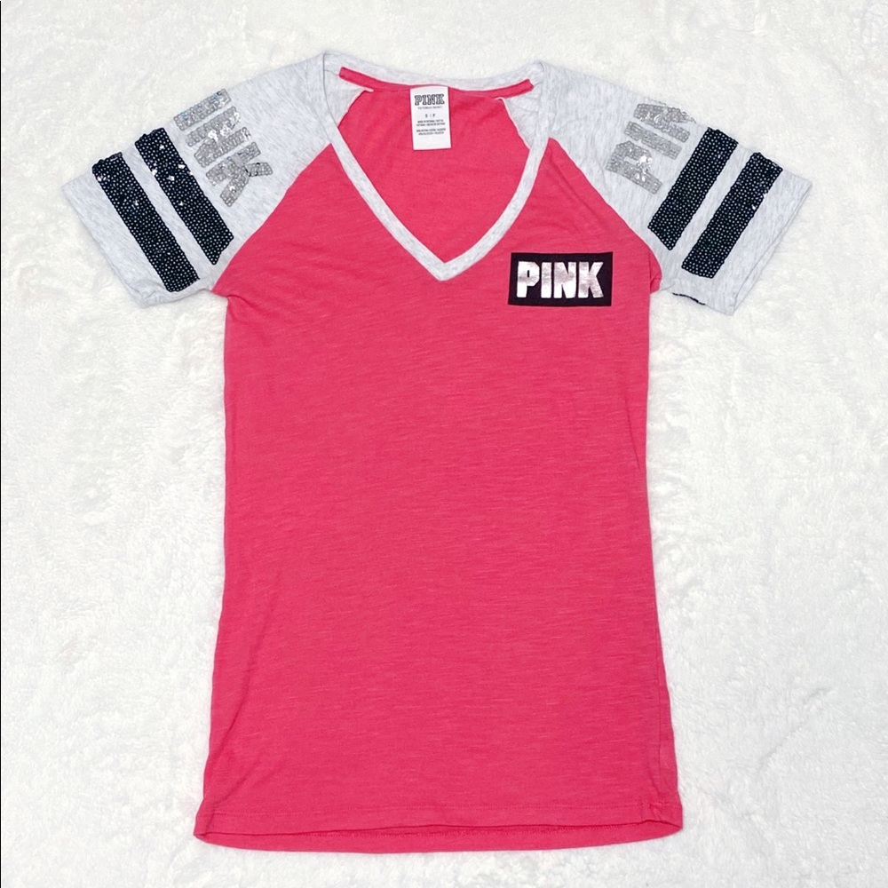 PINK • Sequin Logo Tee